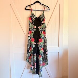Guess Black Floral High-Low Slip Dress